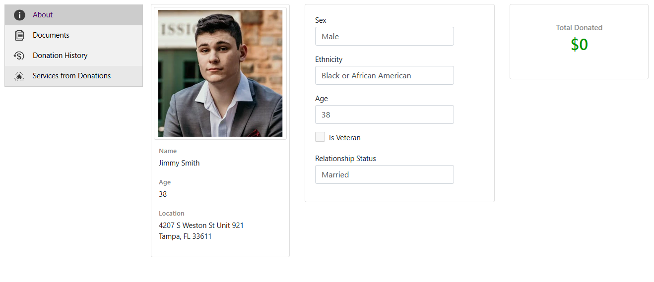 SecureCare® screenshot of donors