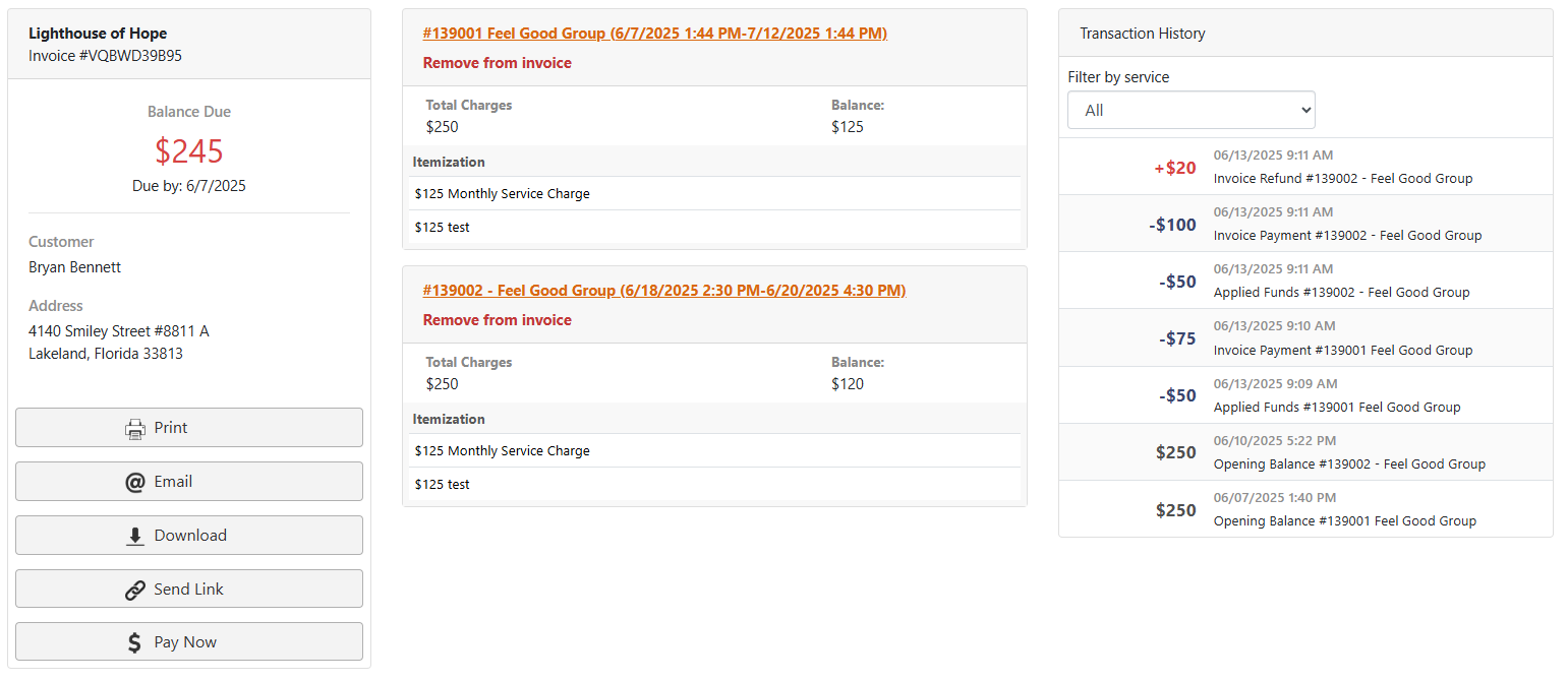 SecureCare® screenshot of payments