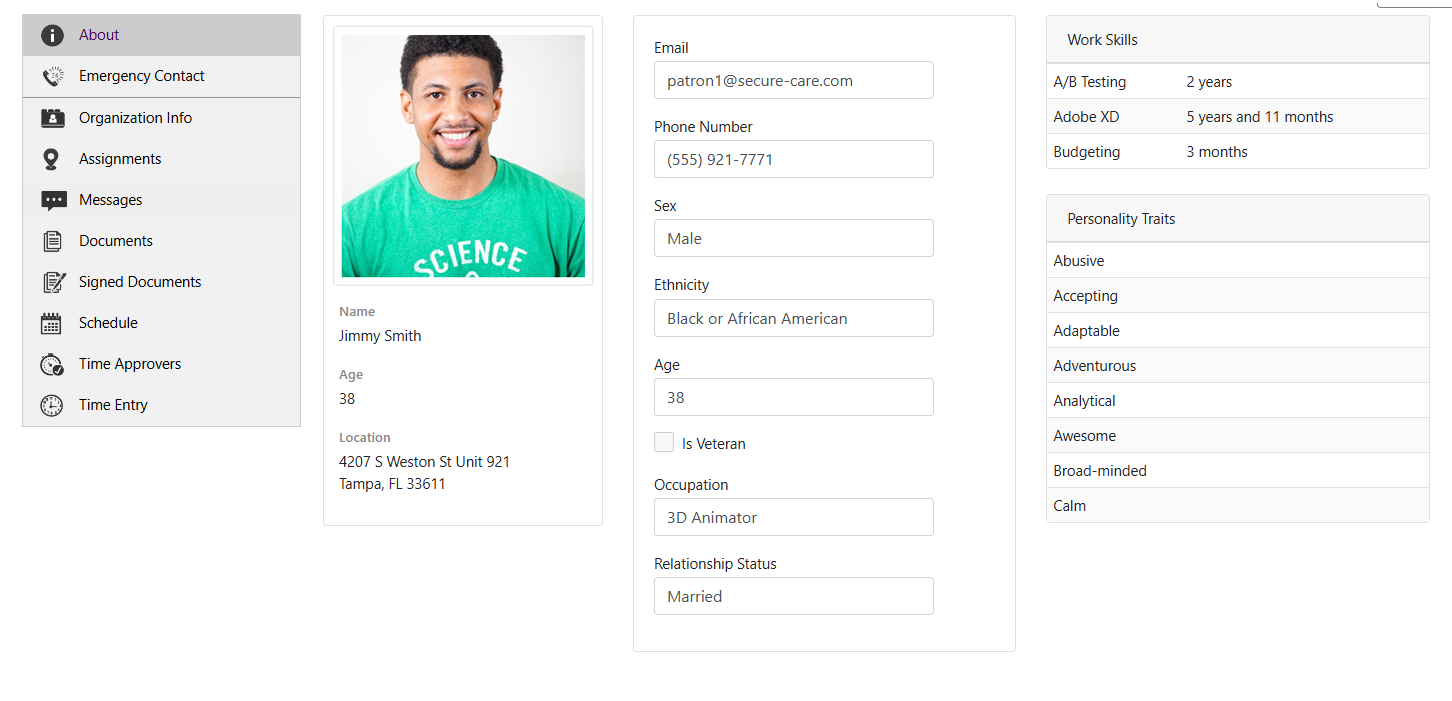 SecureCare® screenshot of volunteers